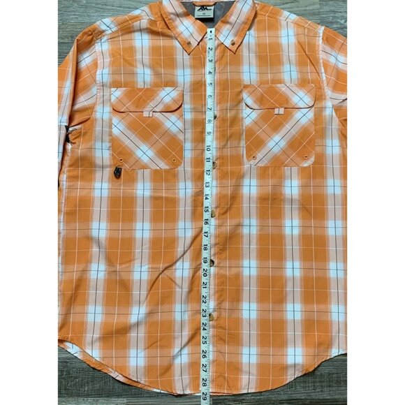 Mountain Club Mens Orange Plaid Long Sleeve Button-Down Shirt Vented Size Medium - Picture 10 of 13